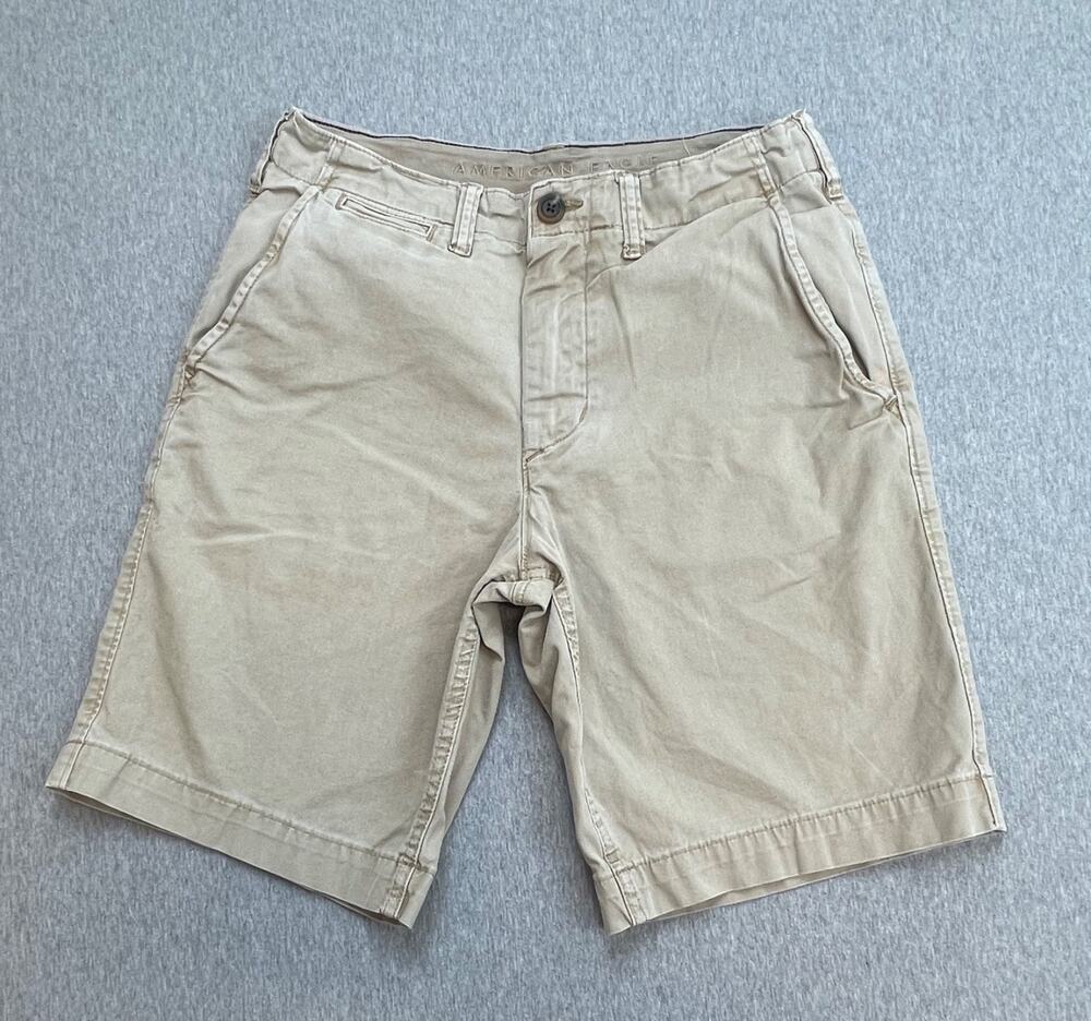 American Eagle Shorts Mens 28 Beige Cotton Blend Stretch Chino 10" Inches